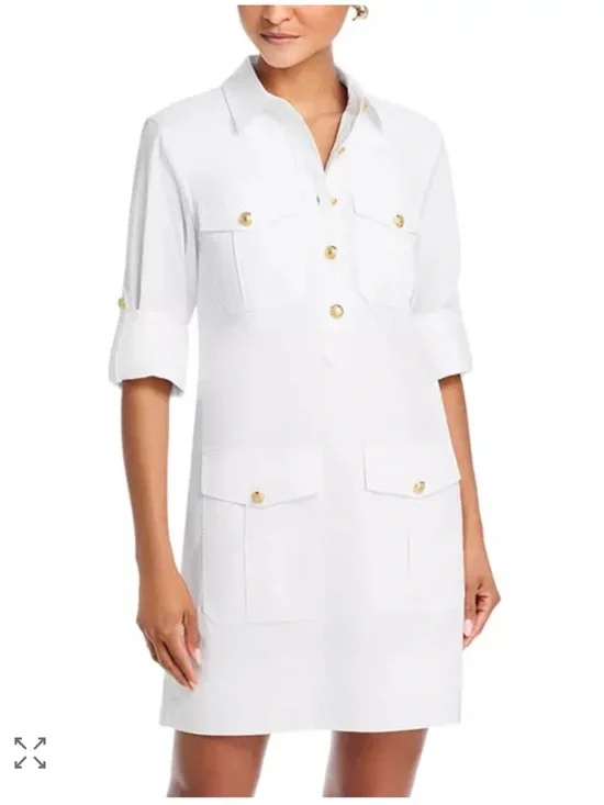 Veronica Beard White Shirt Dress with Gold Buttons - Picture 4 of 7